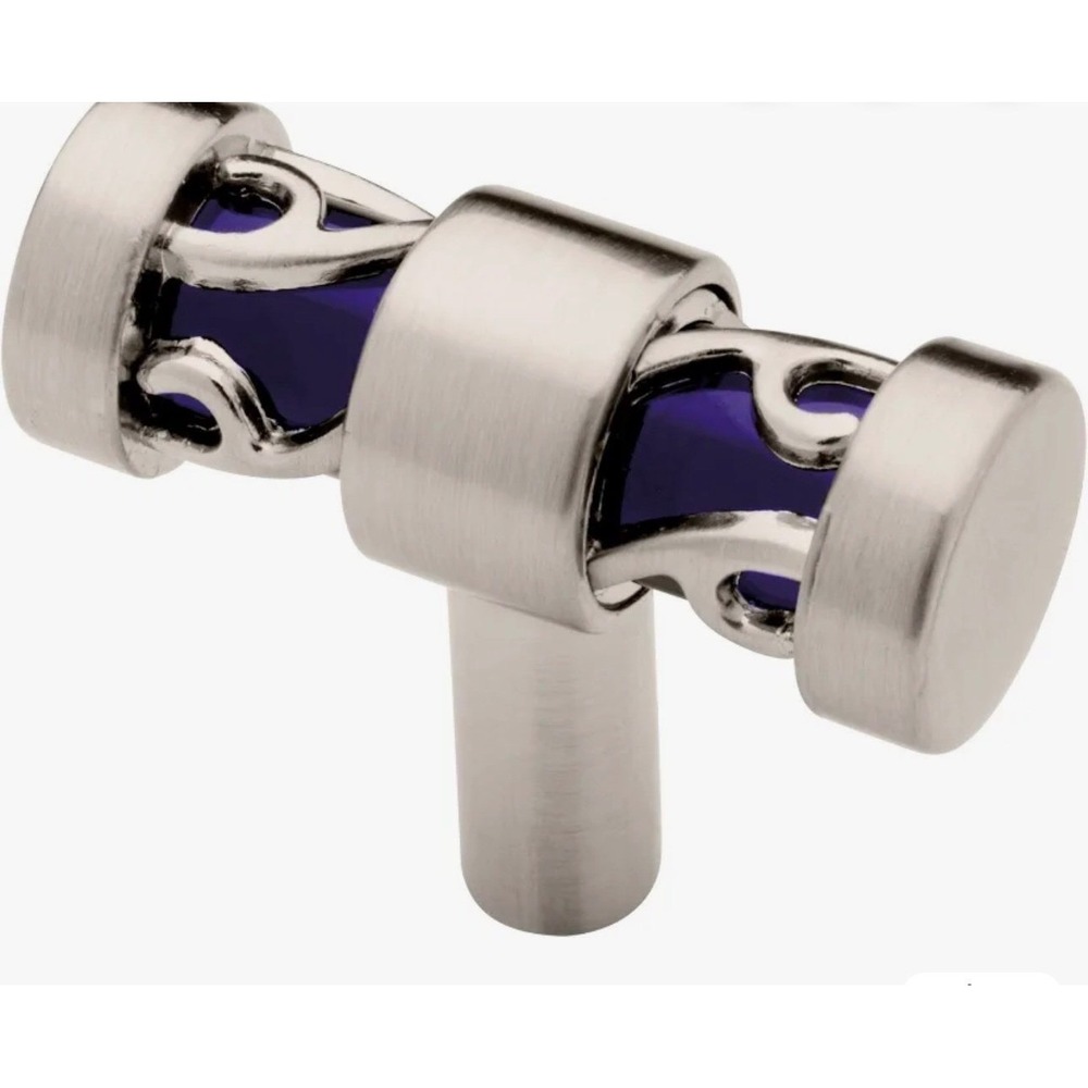 Liberty Hardware Crystal Lace Bar Knob Satin Nickel Blue Set of 7  3/8 in